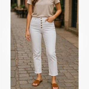 Michael Kors High Rise White Jeans Gold 5 Button Fly Boho Fringe Hem (Size 8)